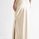 Womens Satin Silk Maxi Slit Skirt Elastic Waistband Leopard Print Maxi Long Satin Slit Skirts for Women (Beige)