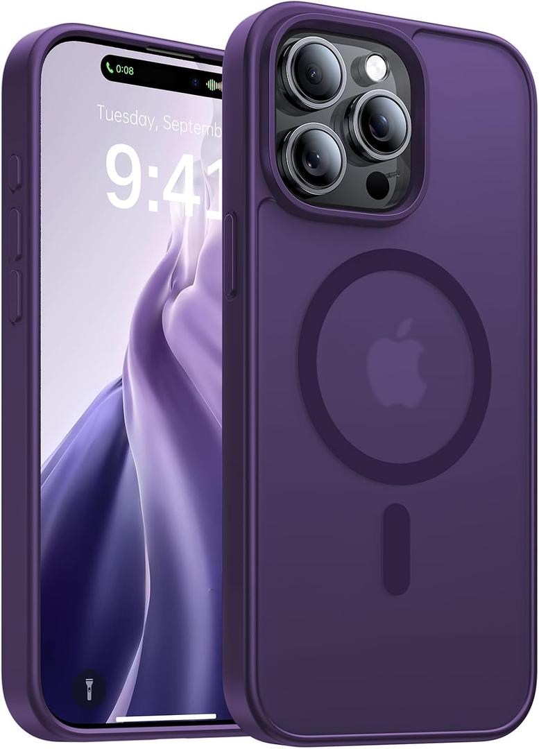 Magnetic for iPhone 15 Pro Case,[Compatible with MagSafe][Military-Grade Drop Protection][Anti-Yellowing]Shockproof Protective Translucent Matte Cover for iPhone 15 Pro Phone Case,Deep Purple