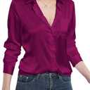 Womens Satin Silk Blouses Blouse Button Down up Shirts for Women Casual Loose Long Sleeve Business Work Tops (X-Large, Red2)
