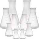 Peohud Set of 10 Scientific Plastic Erlenmeyer Flasks, Narrow Mouth Erlenmeyer with Screw Caps, Lab Erlenmeyer Flask with Molded Graduations(50ml, 100ml, 250ml, 500ml, 1L)