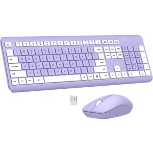 Wireless Keyboard and Mouse Combo, Full-Size Silent Ergonomic Keyboard and Optical Mouse, Long Battery Life, 2.4G Lag-Free Mice Keyboard for Computer, Mac, Laptop, PC, Windows(Purple)