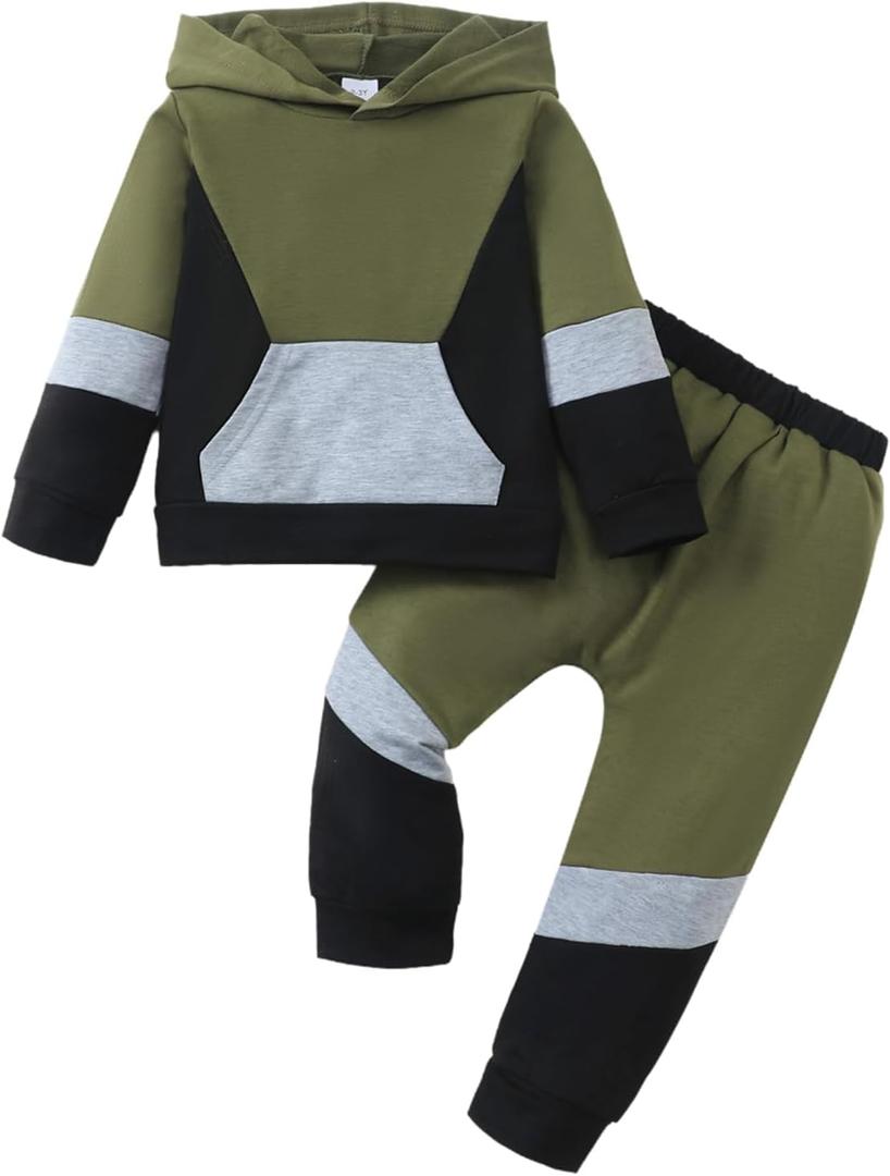 Toddler Baby Boy Clothes Fall Winter Outfits Long Sleeve Hooded Sweatshirt Tops Pant Set 2pcs Little Boy Clothing (Gb Green)