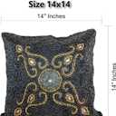 GFI Beaded Pillow Cover 14x14  Navy Gold Cushion Cover with Mini Paisley Design  Handcrafted by Indian Artisans  Elegant Home Dcor Accent for Christmas, New Year, Festivals