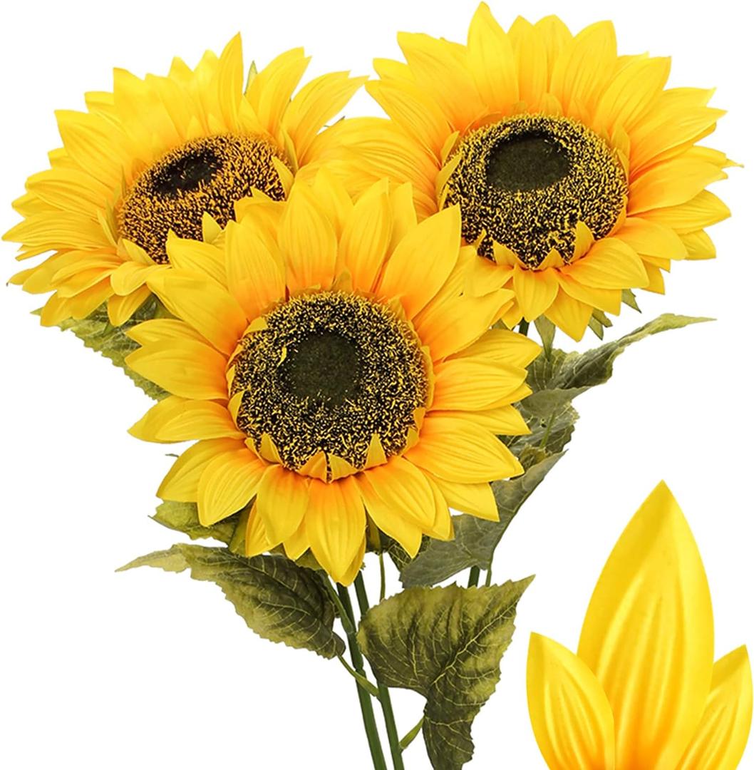 Large Sunflowers Artificial Flowers 9" Full Bloom Long Stem Artificial Sunflower 33" Tall Sun Flowers Giant Silk Sunflowers with Stem Fake Sunflower Floral Arrangement for Home Wedding Decoration