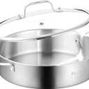 DELARLO Tri-Ply Stainless Steel 7QT Saute Pan With Lid, 12 Inch Deep Frying Pan, Induction Large Skillet, Cooker Pan for Chefs, Dishwasher & Oven Safe