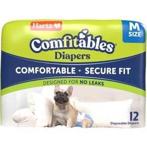 Hartz Comfitables Disposable Dog Diapers, Size Medium, 12 Count, Comfortable & Secure Fit, Easy to Put On, Super Absorbent Male and Female Diaper