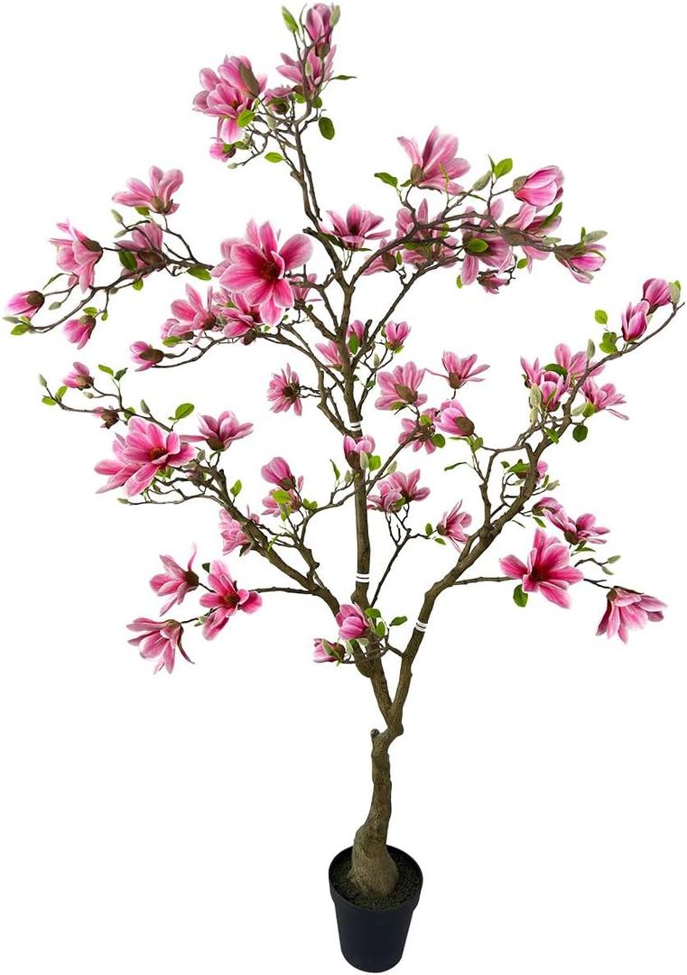 AfanD Artificial Magnolia Tree, 7 Ft Tall, Pink Blossoms, Faux Magnolia Tree Indoor Artificial Tree for Modern Home Office Living Room Floor Decor Indoor