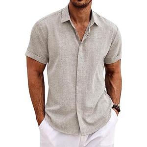 COOFANDY Men's Linen Shirts Short Sleeve Casual Shirts Button Down Shirt for Men Beach Summer Wedding Shirt Size XL