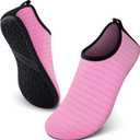 SEEKWAY Water Shoes Women Men Adult Quick-Dry Aqua Socks Barefoot Non Slip for Beach Swim River Pool Lake surf Black SK002(U) (6.5-7.5 Women/5.5-6.5 Men, 1e-stripe Pink-2)