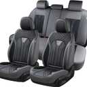 FLORICH Leather Seat Covers, Seat Covers Full Set, Car Seat Protectors 5 Seats, Automotive Seat Covers Fit for Most Cars Trucks SUV- Gray&Black