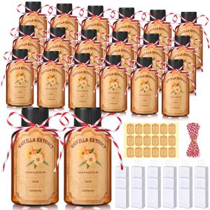 LemonRoad 18 Pack 2 oz Vanilla Extract Bottles with Lids Homemade Gift Amber Bottles Plastic Brown Jars Leakproof Refillable Empty Containers for Vanilla Extract, Potion, Juice, Ginger Shots, Liquids
