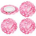 Gandeer 4 Pcs Pink Bow Placemats Coquette Embroidered Place Mats Pink Cotton Decorative Table Mats for Home Wedding Baby Shower Birthday Party Decor(Round Hollow)