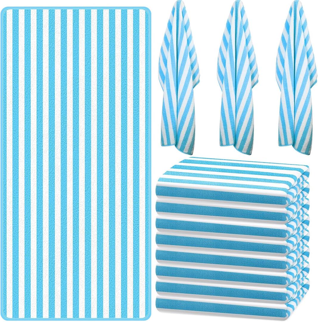 Preboun 24 Pcs Striped Beach Towels Bulk Oversized Pool Quick to Dry Bath Striped Towel for Hotel, Spa Hot Tub, Bath and Swim Summer, 28 x 60 Inches (Blue)