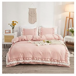 Shabby Chic 2 Pieces Bedding,Vintage Ruffled Twin Duvet Cover Set with 2 Layers Ruffles,Soft Brushed Microfiber Set with Zipper Closure,Lightweight Duvet Cover Set-Black,Twin