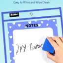 SUNEE 30 Packs Oversized Reusable Dry Erase Pocket Sleeves with 2 Rings, 10 Assorted Colors 10x14 Ticket Holders, Clear Plastic Sheet Protectors, Teacher School Classroom Supplies