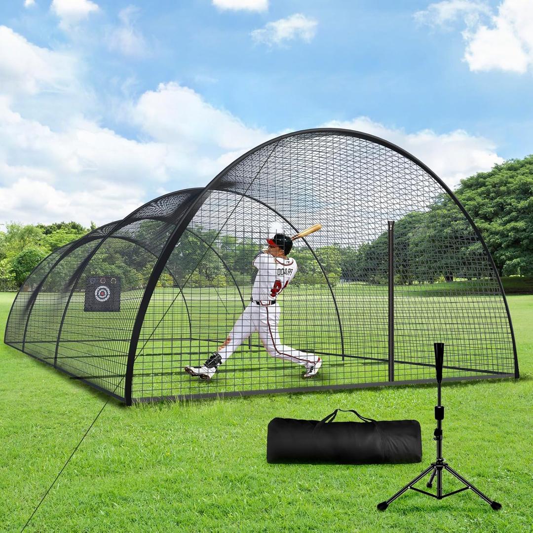 Baseball Batting Cage Net - 30x13x9FT Softball Batting Cage for Backyard with Pitching Machine Hole, Baseball Practice Pitching Net Training Equipment with Target Cloth+Ball Tee+Carry Bag