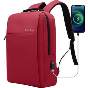 Victoriatourist Laptop Backpack for Women, Backpack College Bookbag with USB Charging Port, Water Resistant Daypack Cute Book Bag for Ladies Fit 15.6 Inch ComputerRed
