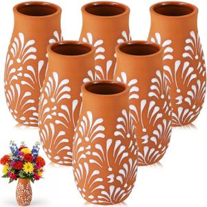 6 Pcs Cantaritos De Barro Mexicanos Mexican Terracotta Vases Floreros Jarritos De Barro Mexicanos Talavera Handpainted Clay Vase Tequila Margaritas Glasses for Table Fiesta Centerpieces