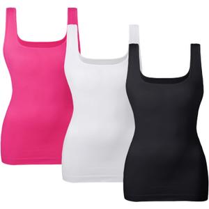EUYZOU Women's Tummy Control Shapewear Tank Tops Seamless Square Neck Compression Tops Slimming Body Shaper Camisole (Black/White/Rose 3pk) Small