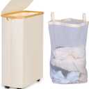 75L Laundry Hamper with Wheels,Clothes Hamper for Laundry,Slim Laundry Basket with Lid & Inner Bag,for Laundry Room, Bedroom, Dormitory Organization,Beige