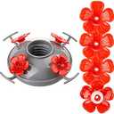 LaElvish Garden Hummingbird Feeder Base Replacement Bottom, Fits LaElvish Garden Hummingbird Feeders Only, Including Plastic Replacement Base and 4 Red Flowers