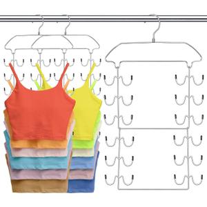 3 Pack Tank Top Hangers Space Saving, Dorm Room Essentials, Metal 360 Swivel Closet Organizers and Storage with 72 Hooks for RV Apartment Small Space Solutions, Non-Slip Foldable Sport Bra Holder