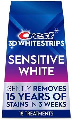 Crest 3D Whitestrips Sensitive At-Home Teeth Whitening Kit, 17 Treatments, Gently Removes 15 Years of Stains, Crest Whitestrips, Teeth Whitening Kit