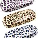 Frienda 3 Pieces Hard Shell Glasses Case Leopard Print Hard Shell Eyeglass Case Protective Sunglasses Case with 3 Pieces Glasses Cloth