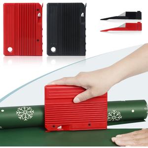 Quicker and Easier Gift Wrap Cutter (2-Pack) | Wrapping Paper Cutter with Replaceable Blade Sets | Christmas Holiday Birthday Wrapping Tool(Black+Red)