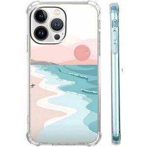 Case for iPhone 14 Pro Max with Minimalistic Design,Aesthetic Boho Summer Beach Sunset Pattern for Men Women,Clear Slim Soft TPU Bumper Case,6.7(Beach,14pm)