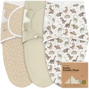 3-Pack Organic Baby Swaddle Sleep Sacks - Swaddles for Newborns, Infant 0-3 Months, Baby Girls, Boys, Soft & Snug Newborn Sleep Sack, Nursery Swaddling Blankets (Dino Ridge)
