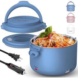 Aotto Electric Lunch Box, 32 oz Portable Food Warmer Heater, Lunch Warmer Portable for Work/Office/Car/Travel 12V/24V/110V 3-in-1, Warming Soup & Meal, Spill-Free, Men & Women's Gifts, Blue