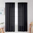 OWENIE Crushed Black Sheer Curtains 72Inch Length 2 Panels Set for Living Room/Bedroom, Rod Pocket Window Treatment Light Filtering Semi Sheer Crinkled Curtains, 2 pcs, Each 42" W x 72" L 2Pack