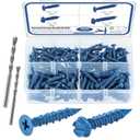 SATANTECH Concrete Screws with Drill Bit, 200Pcs Concrete Screw 1/4 3/16 Assortment Kit, Flat & Hex Head Masonry Block Brick Cement Screws and Anchors, No Pre Drilling, Diamond Point