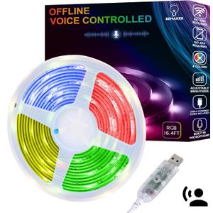 AI Voice Activated Under Bed Lights Strip,Indoor Kids Bedroom Night Lights RGBW, No App/Wifi Required, Dimmable Color Changing Strong Adhesive, Music Sync USB Powered 16.4ft for Kitchen Cabinet