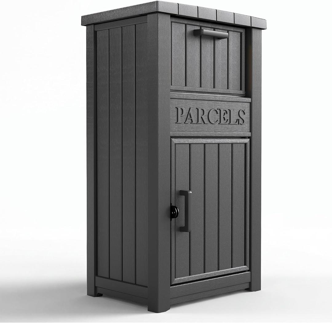 WTFGO Package Delivery Box for Outside, Parcel Drop Box, Classic Black | Large, Lockable & Weatherproof, Anti-Theft, For Porch, Curbside, House Storage, 60 Gallon