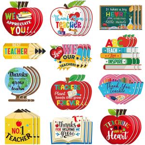 Fuyoooo 36 Pcs Teacher Appreciation Gfits Teacher Appreciation Theme Door Decorations Cutouts Teachers Thank You Gifts Cards Apple Heart Pencil Cutouts for Wall Decorations