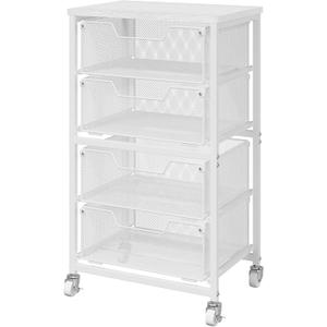 4-Drawer Rolling Storage Cart, Utility Cart with Drawers, White Metal Craft Cart Organizer with Wheels & Wooden Top, Art Supply Storage Organizer for Classroom, Office, Kitchen,Patent Pending