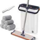 Mop and Bucket Set with Wringer for Home, 360 Flat Squeeze Mop with Long Handle and 6 Microfiber Cloths for Floor Cleaning (White+Blue, Slim Bucket and 15.7'' Aluminum Alloy Mop Head)