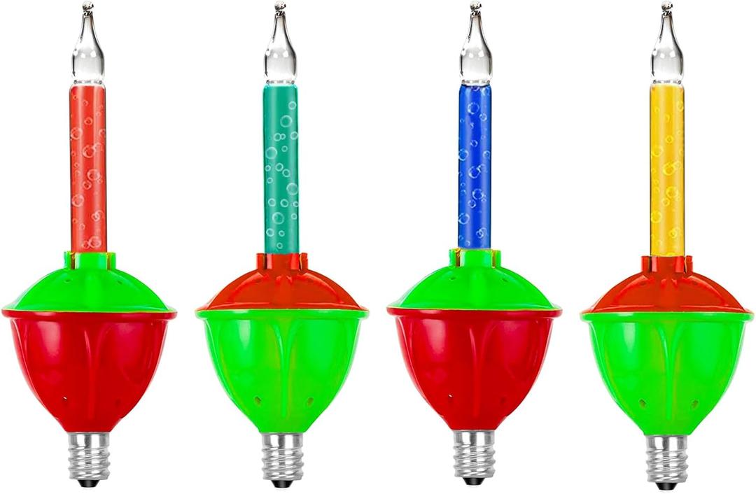 4 Pack Bubble Replacement Bulbs, Multi-Color Glitter Traditional Christmas Bubble Light Bulbs, C7/E12 Candelabra Base, Clear Fluid Lights Bulbs for Xmas Christmas Tree Decoration