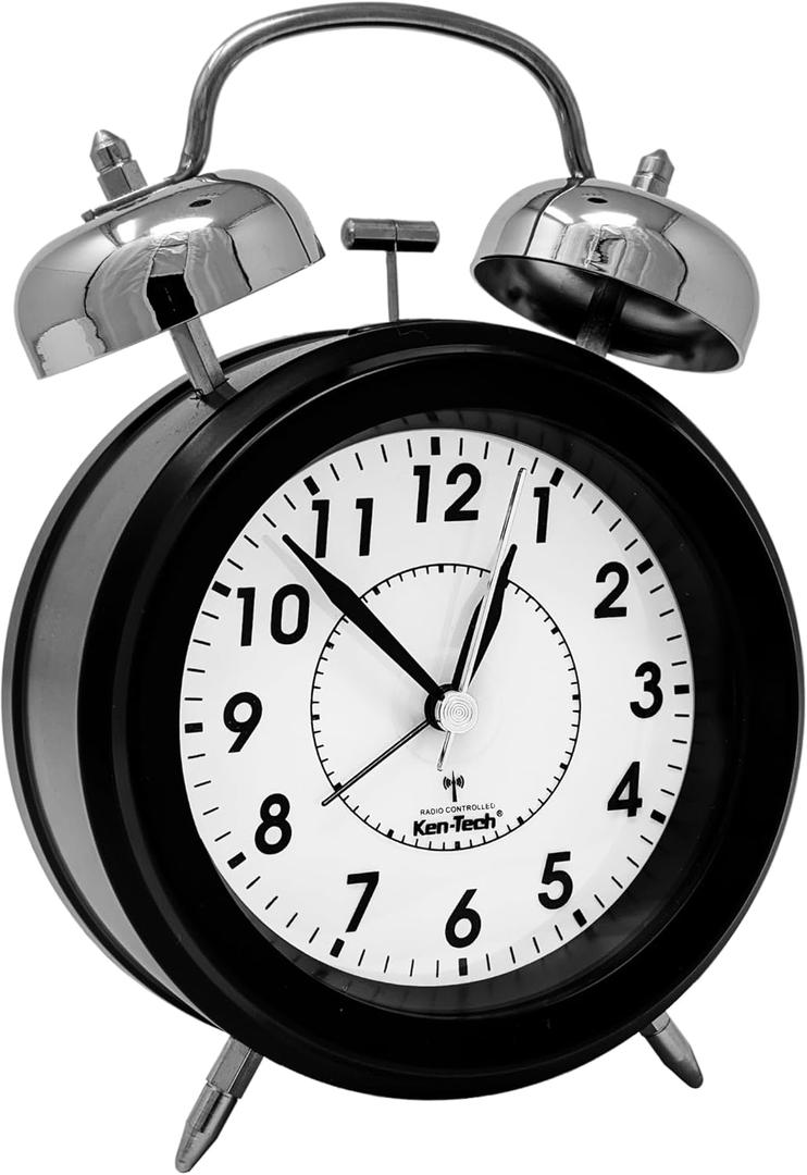 Atomic Retro Twin Bell Alarm Clock Alarm Clocks for Bedrooms. Loud Alarm Clock for Heavy Sleepers Perfect for Bedroom, Desk, and Office. Set time Automatically.