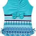 Century Star Girls Bathing Suit One Piece Swimsuit for Kids Cute Bow Striped Swimwear for 4-13 Years, (6-7 Years/M)