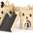 Guinea Pig Hideout House, Advanced Wooden Hamster House with Climbing Ladder & Multi-Holes, Bunny Castle Tower Toy for Guinea Pig Chinchilla Gerbil Hedgehog Small Animal House Habitat Hut