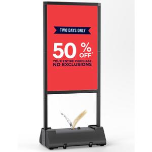 GUOHONG 24x36 Inch Outdoor Sign Holder Stand, Heavy Duty Poster Stand with Water Base & Wheels, Aluminum Alloy Pavement Curb Sidewalk Sign for Restaurant, Trade Show, Business (Frame Only)