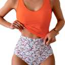 Eomenie Two Piece Tankini Swimsuits for Women Tummy Control Bathing Suits Cutout Back Swim Tank Top with High Waisted Bottom (Small, Orange Floral)