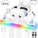 Kinwin 30W Fast Charging Dock for Meta Quest 3S/3/2, Magnetic Charger Station Stand for Oculus Quest 3S/3 Accessories with 11-Color RGB Light, 2 Rechargeable Batteries & Covers for Headset (White)