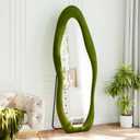 Full Length Mirror, 63"x24" Full Body Mirrors, Flannel Floor Mirrors with Stand, Irregular Wavy Mirror Hanging or Leaning Against Wall for Bedroom Living Room, Green