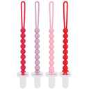 4-Pack Silicone Pacifier Clips with One-Piece Beads for Baby Boys and Girls - Flexible and Rust-Free Holders for Teething Relief and Baby Essentials, Safe for Newborns (Pink)