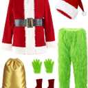 ACH Christmas Costume Adults Men Santa Claus Suit 8PCS Deluxe Professional Furry Xmas Halloween Cosplay Outfit for Adult Set (Small, Red)
