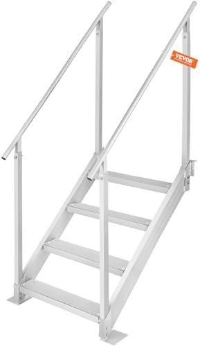 VEVOR Dock Stairs 4 Steps, 500lbs Load Pool Steps, Adjustable Height Aluminum Dock Ladders, Pontoon Boat Ladder with Handrails & Widen Nonslip Pedals for Lake/Pool/Marine Boarding/RV/House